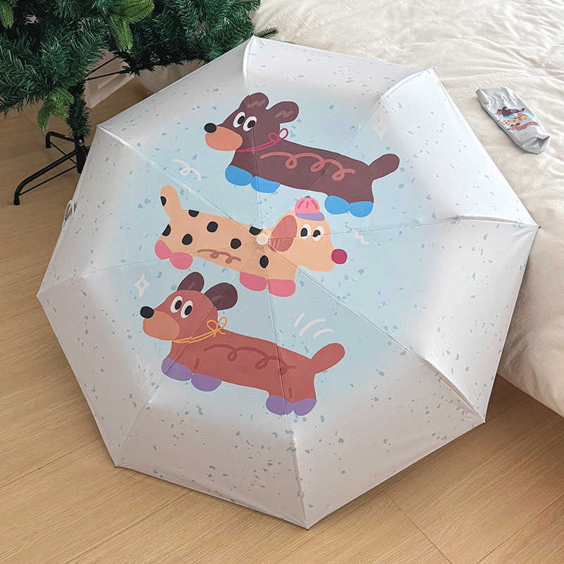 Kids Compact Folding Umbrella – Cute Dog Print, Lightweight & Wind-Resistant