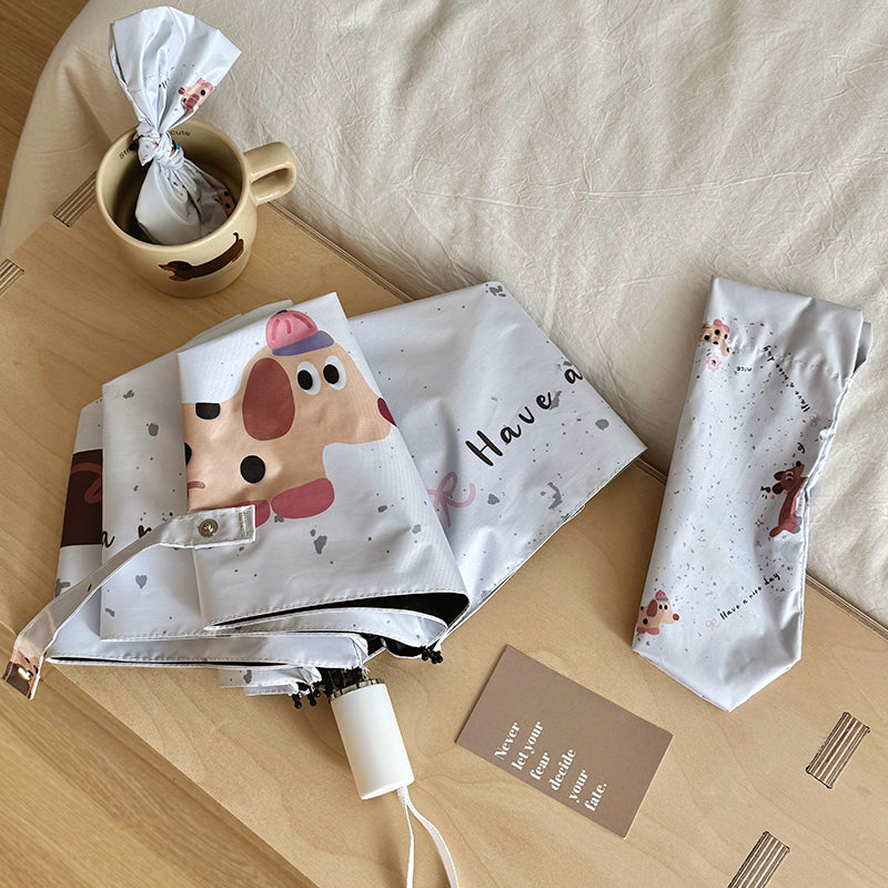Kids Compact Folding Umbrella – Cute Dog Print, Lightweight & Wind-Resistant