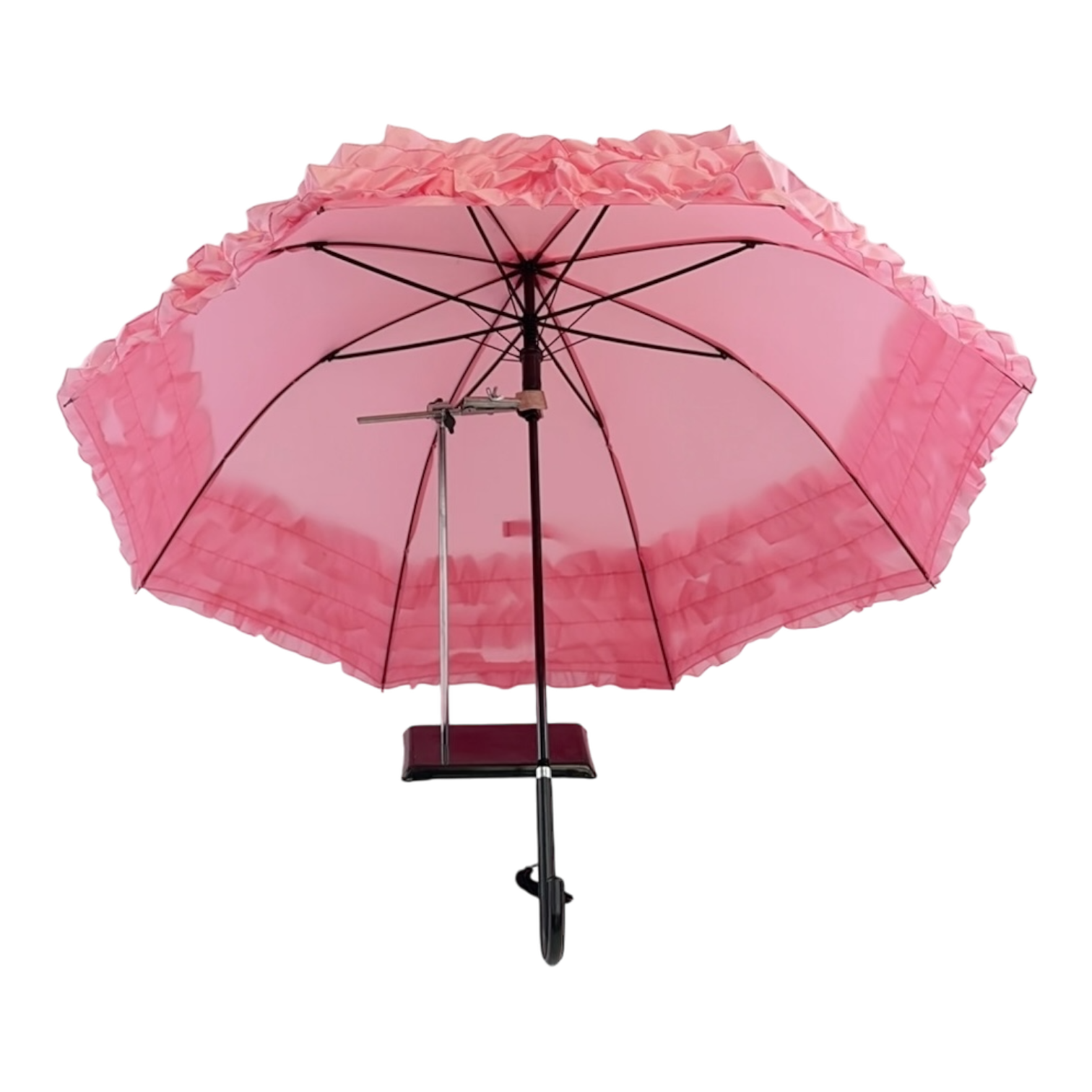 Boutique Triple Frill Stick Auto Umbrella  Pink