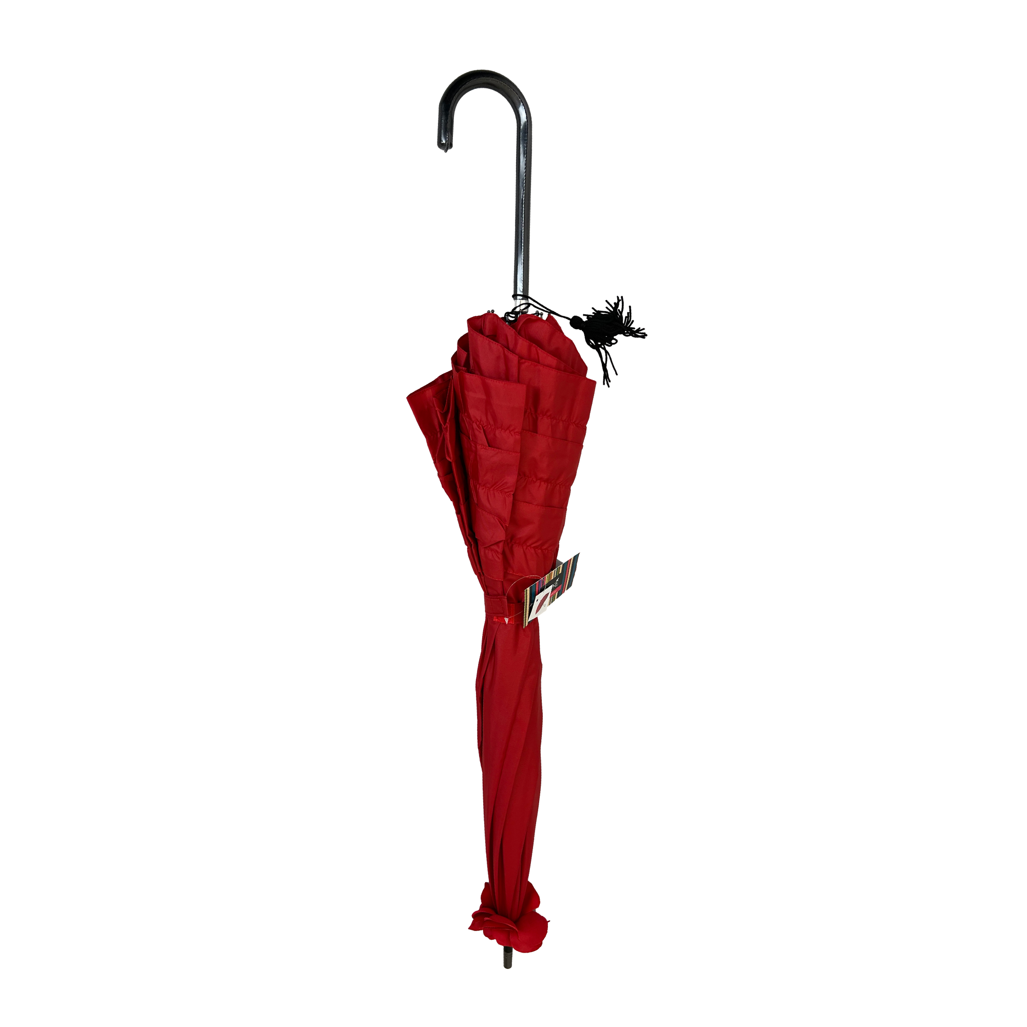 Boutique Triple Frill Stick Auto Umbrella RED