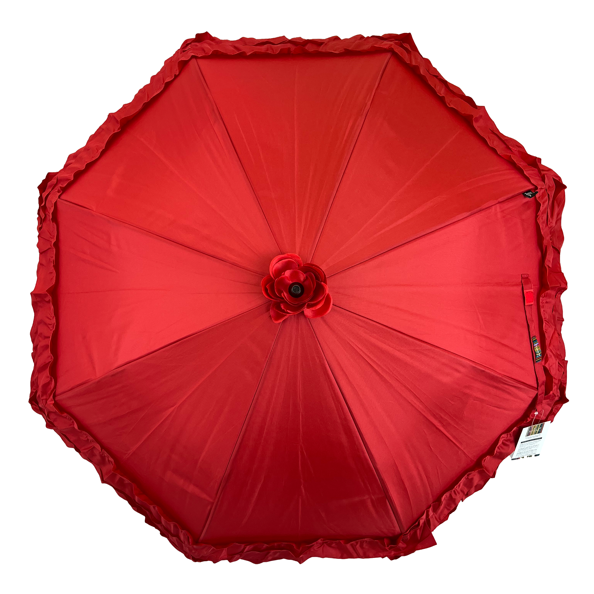 Boutique Triple Frill Stick Auto Umbrella RED