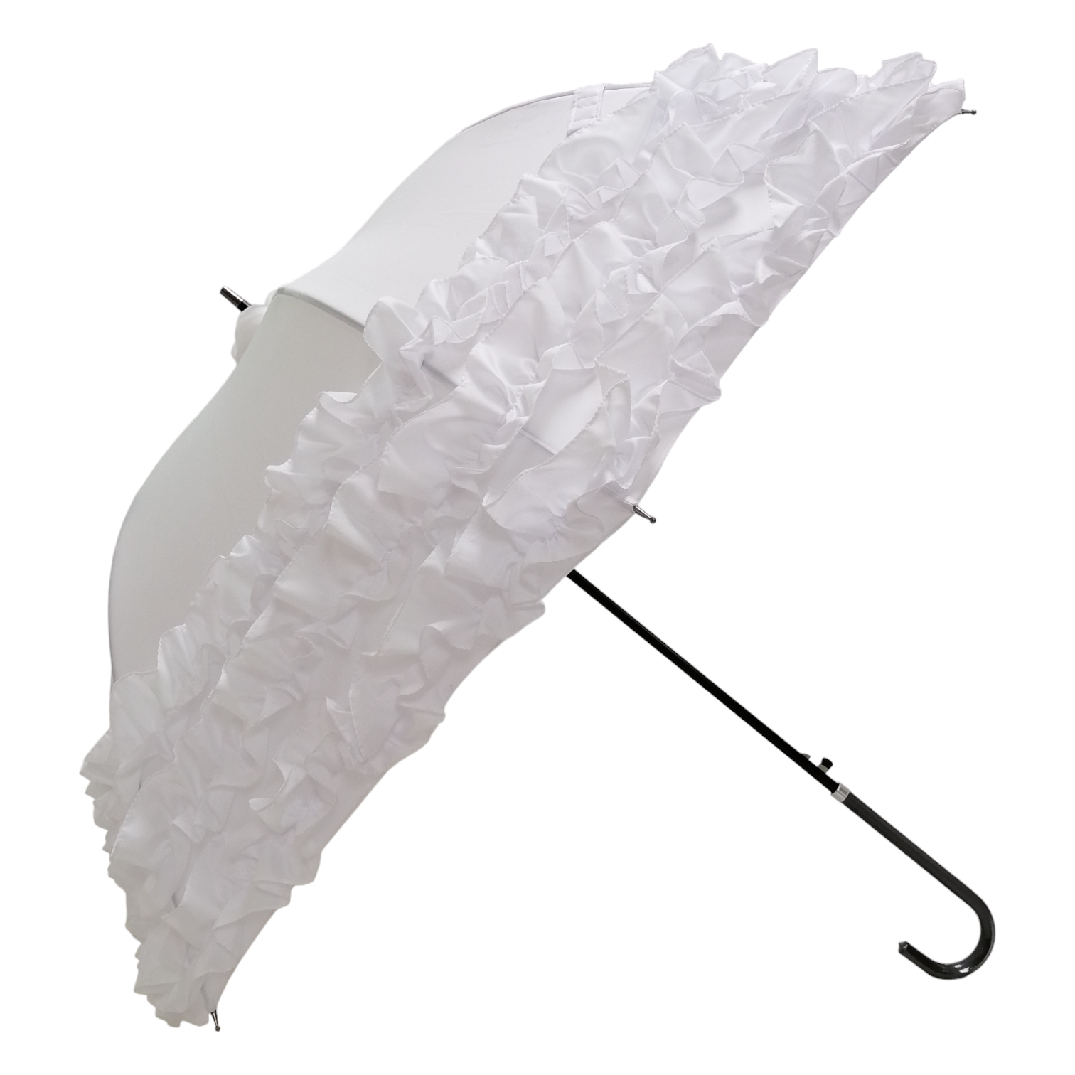 Boutique Triple Frill Stick Auto Umbrella White