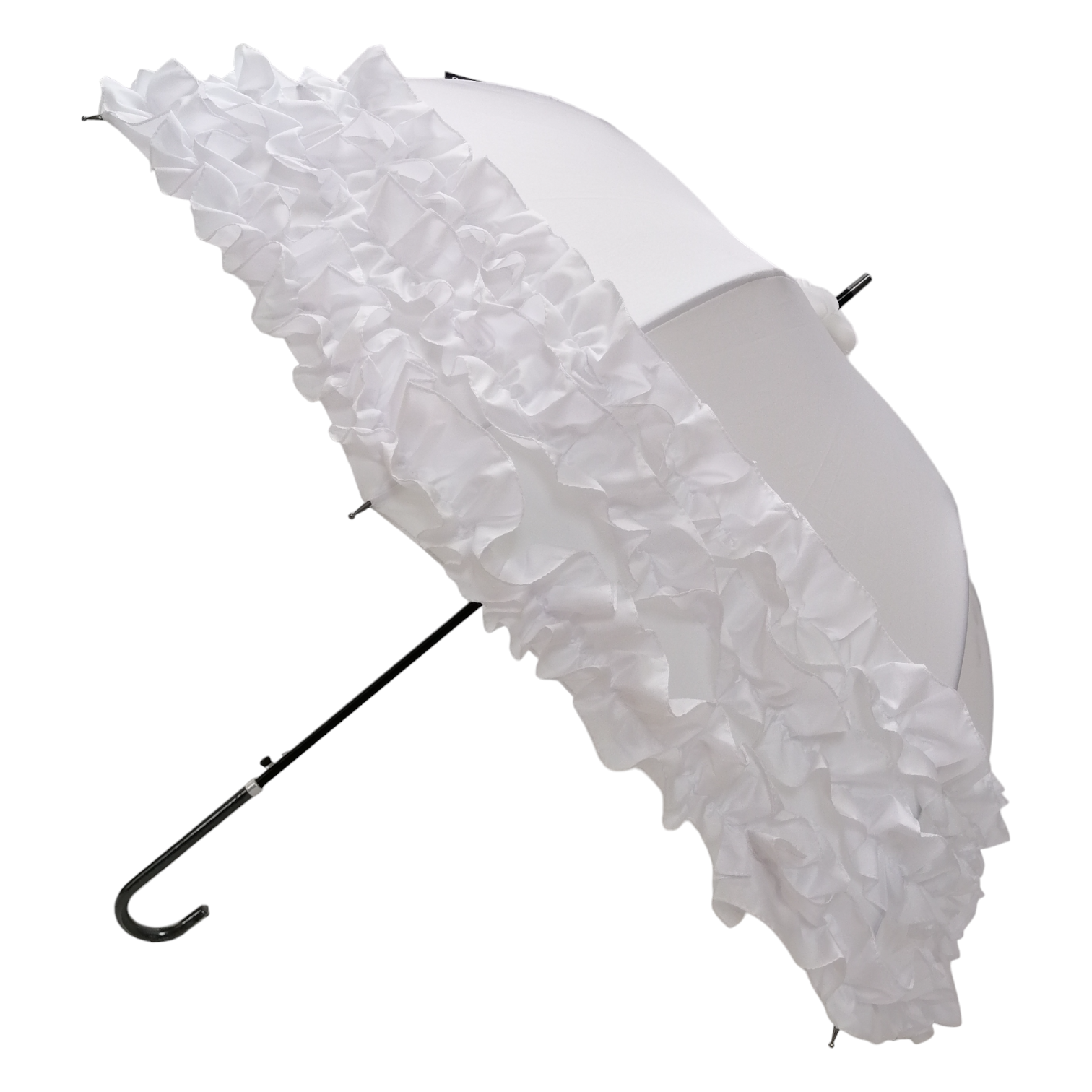 Boutique Triple Frill Stick Auto Umbrella White