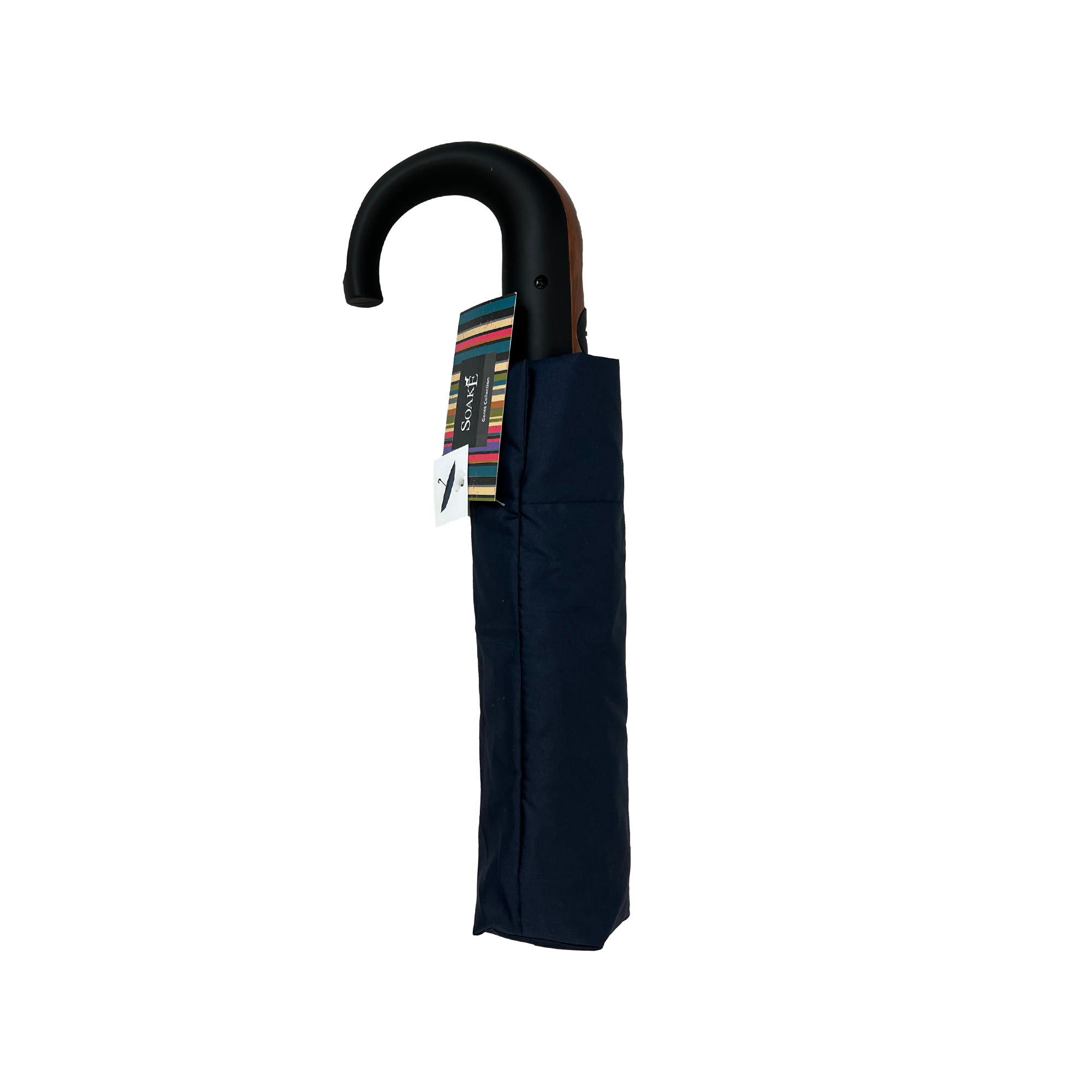 Gents Auto Compact Umbrella Navy (Wood effect/Matt ABS handle)