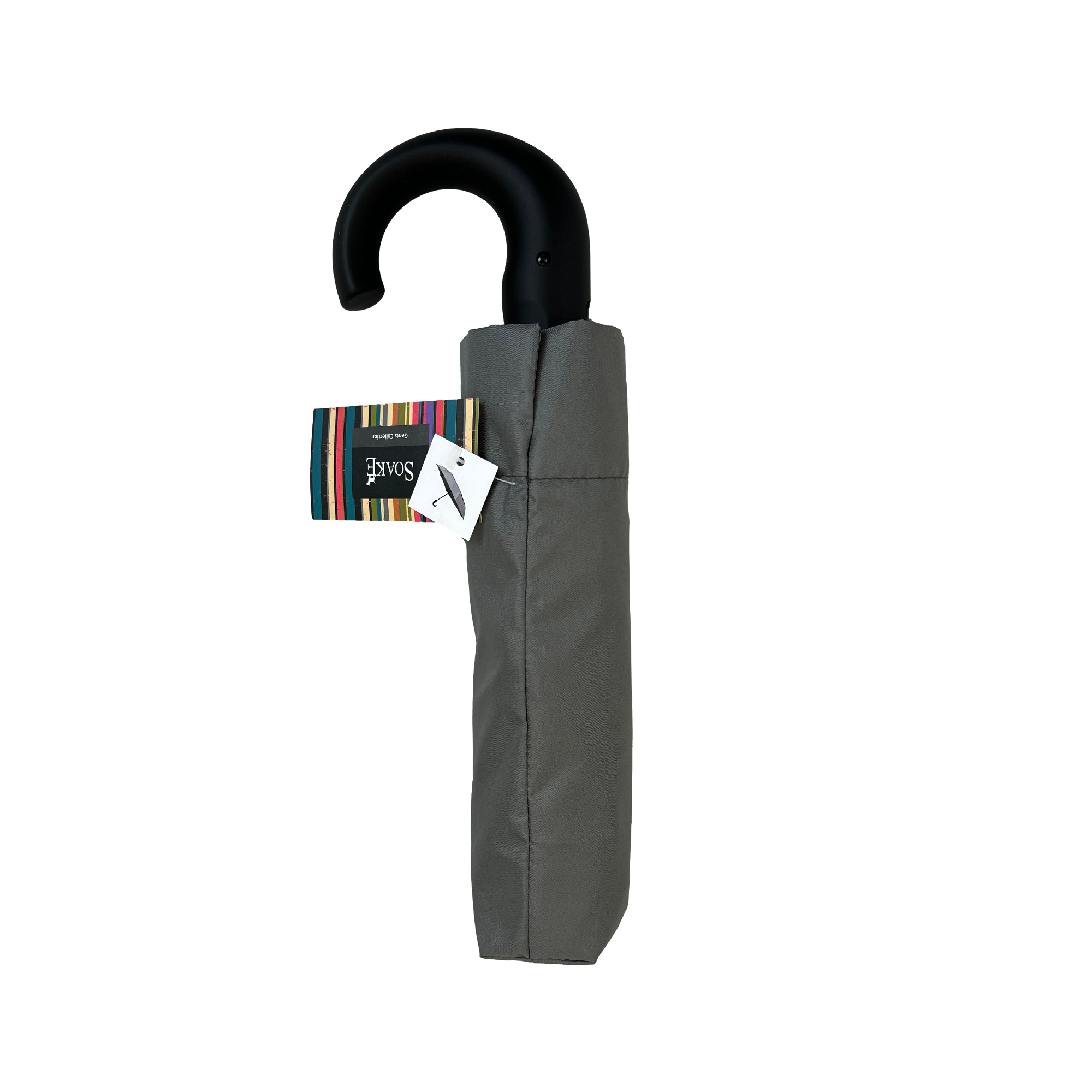 Gents Auto Compact Umbrella Grey with hook handle