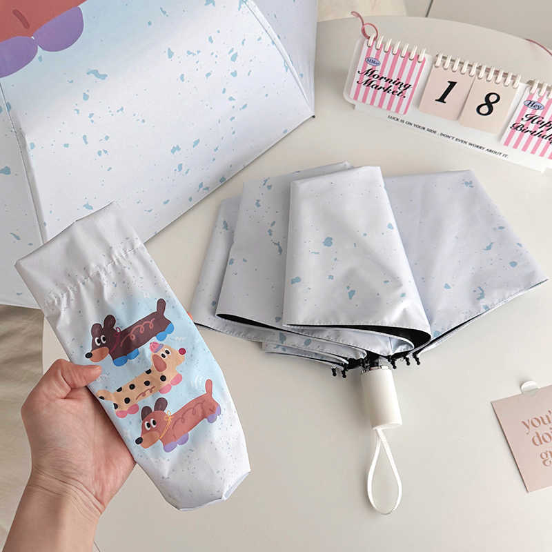 Kids Compact Folding Umbrella – Cute Dog Print, Lightweight & Wind-Resistant